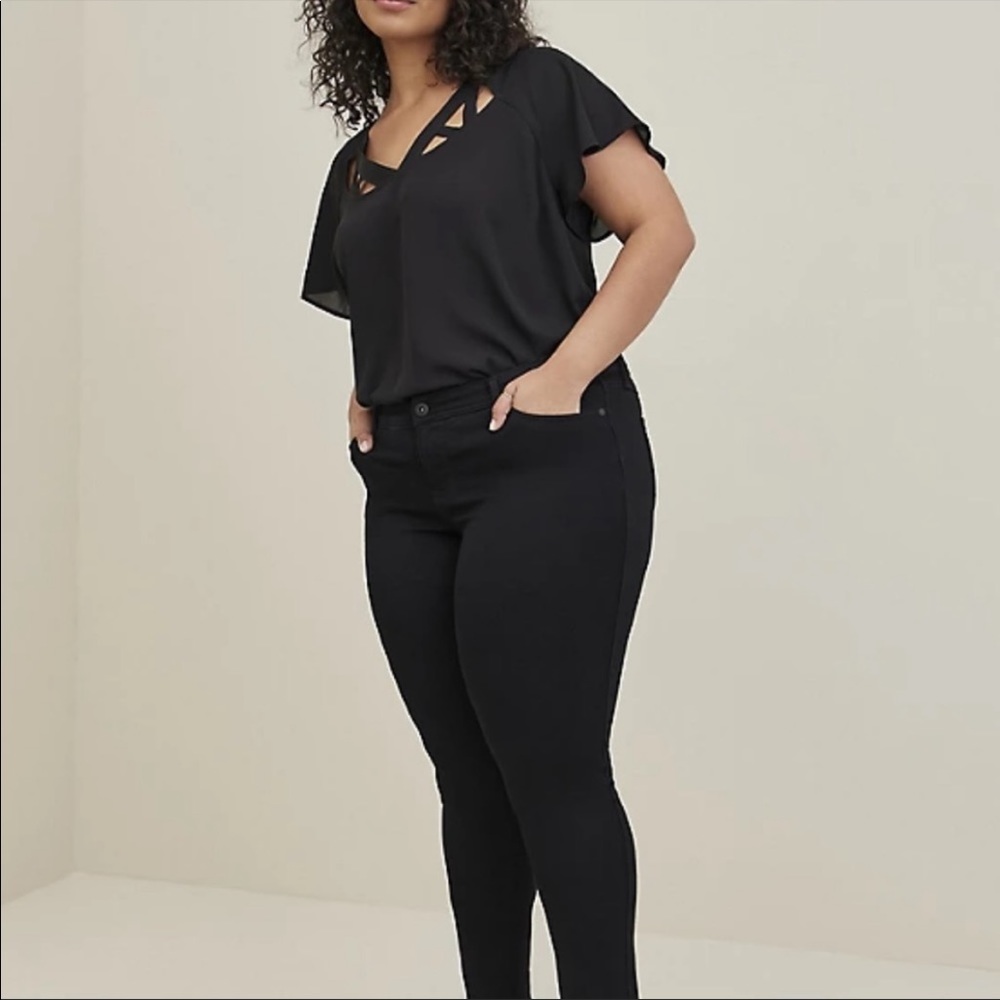 Black Georgette Cage Front Blouse